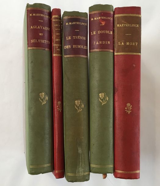 AJALBERT. - MAETERLINCK (Maurice) Ensemble 5 volumes in-8, demi-percaline rouge &hellip;