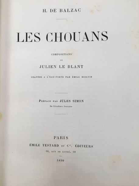 BALZAC (Honoré de) Les Chouans. Paris, Émile Testard, 1890. In-4, demi-maroquin &hellip;