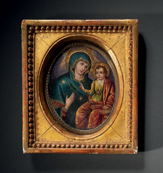 École RUSSE du XIXe siècle 
La Vierge Marie et l'Enfant Jésus
Miniature ovale su&hellip;