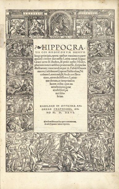 HIPPOCRATE. Opera. Bâle, Andreas Cratander, [août] 1526. In-folio, peau de truie&hellip;
