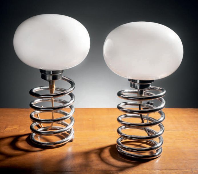 Ingo MAURER (né en 1932) 
Pair of single-light lamps made of tubular metal tube &hellip;