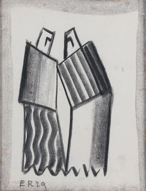 Ernest ENGEL-PAK (1885-1965) 
Deux personnages
Fusain sur papier monogrammé et d&hellip;