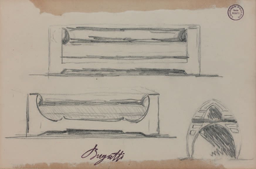 Carlo BUGATTI (1856-1940) 
Etude de sofa
Mine de plomb sur papier portant le cac&hellip;