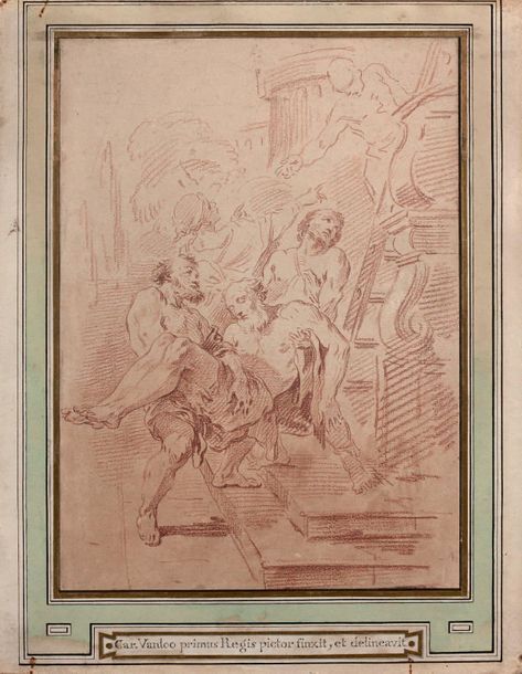CARLE VANLOO (NICE 1705 - PARIS 1765) Un saint mis au tombeau Sanguine 34 x 24 c&hellip;