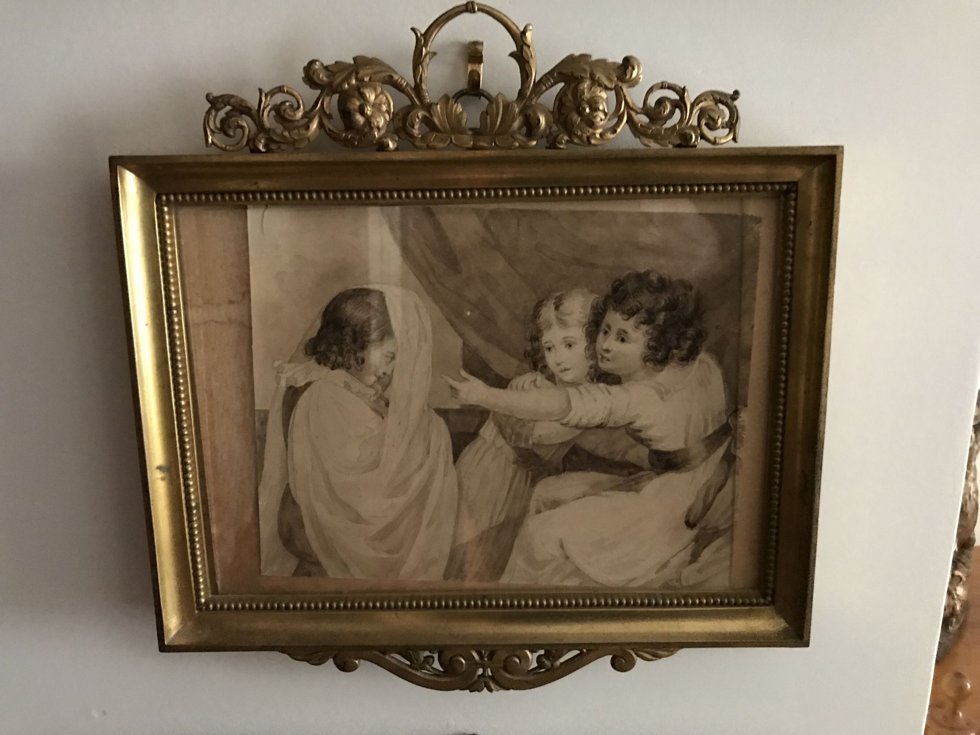 ECOLE FRANCAISE DU XIXème siècle 
儿童玩耍
水墨画
铜框内有卷轴装饰。