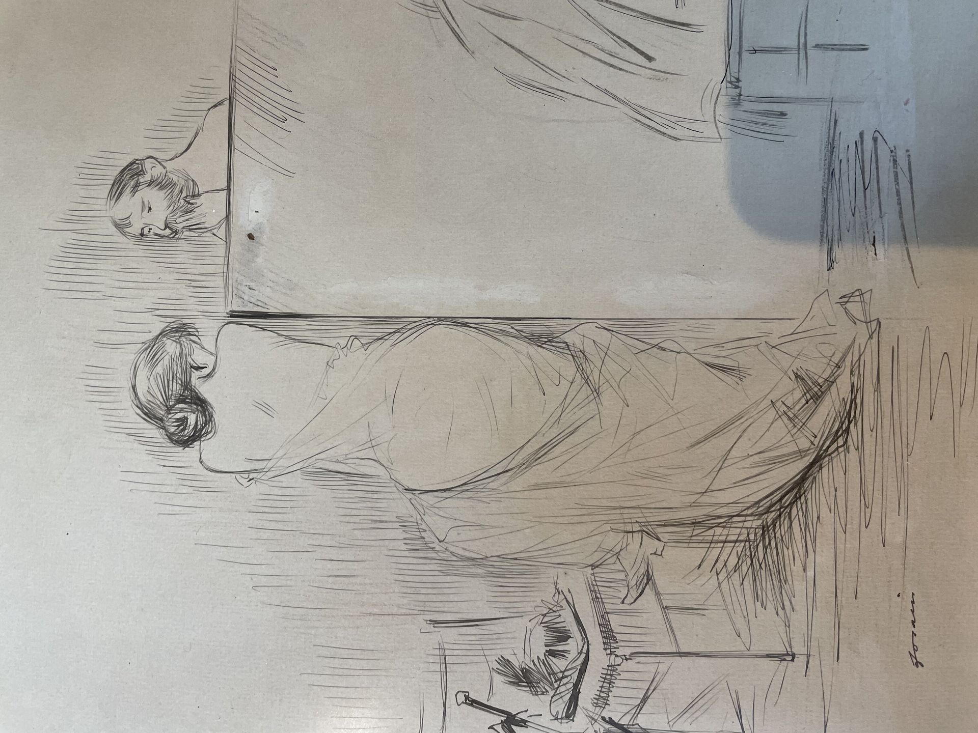 Jean-Louis FORAIN (1852-1931) 
等待
纸上绘画，左下角有签名
28 x 22 cm
 （意外）。