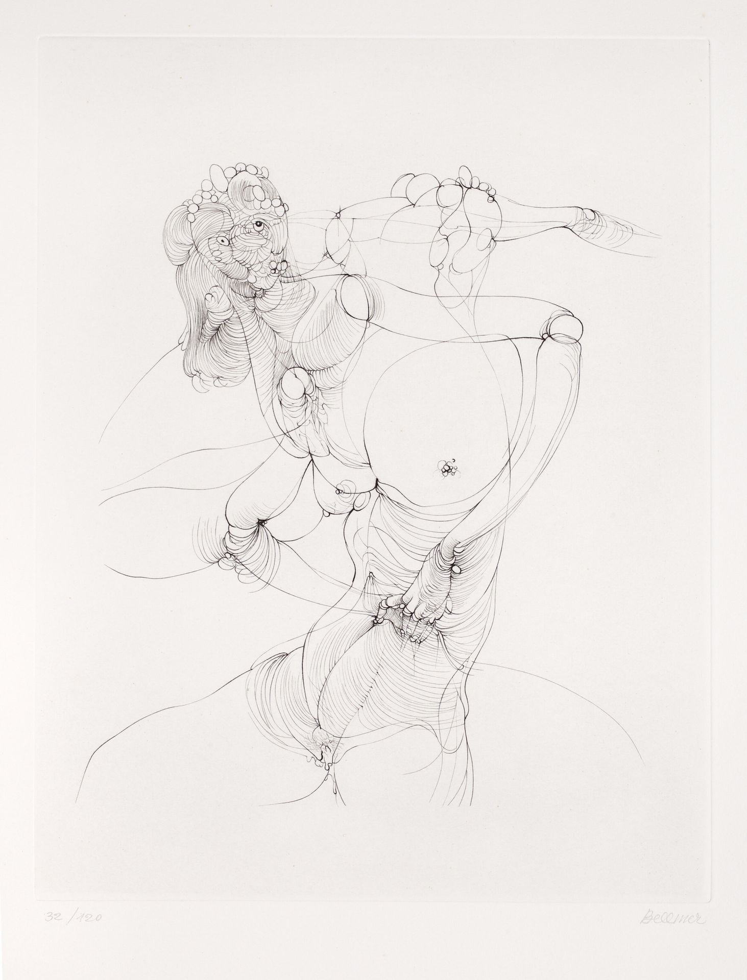 BELLMER Hans. UNCESTED：原有签名的蚀刻版。巴黎，André-François Petit画廊，1968年。37,8 x 29,7厘米，垫底&hellip;