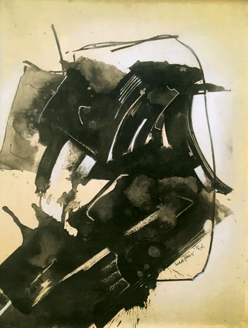 BERTINI Gianni. TECHNIQUE MIXTE SUR PAPIER SIGNÉE. 1957. 66 x 51 cm, sous encadr&hellip;