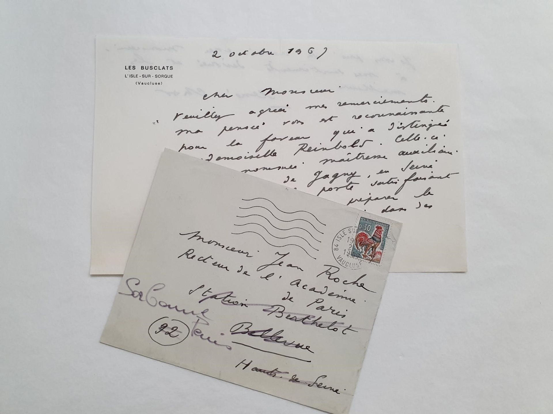 CHAR (René) poète français (1907-1988). Autograph letter signed to M. Roche, Les&hellip;