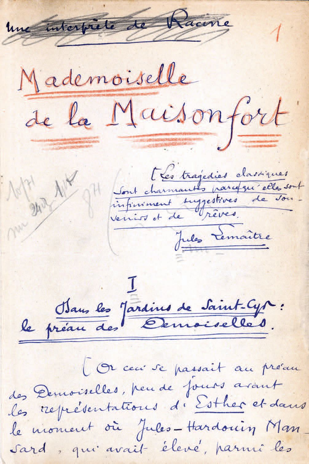 PILON (Edmond) (1874-1945) - Mademoiselle de la Maisonfort. Autograph manuscript&hellip;