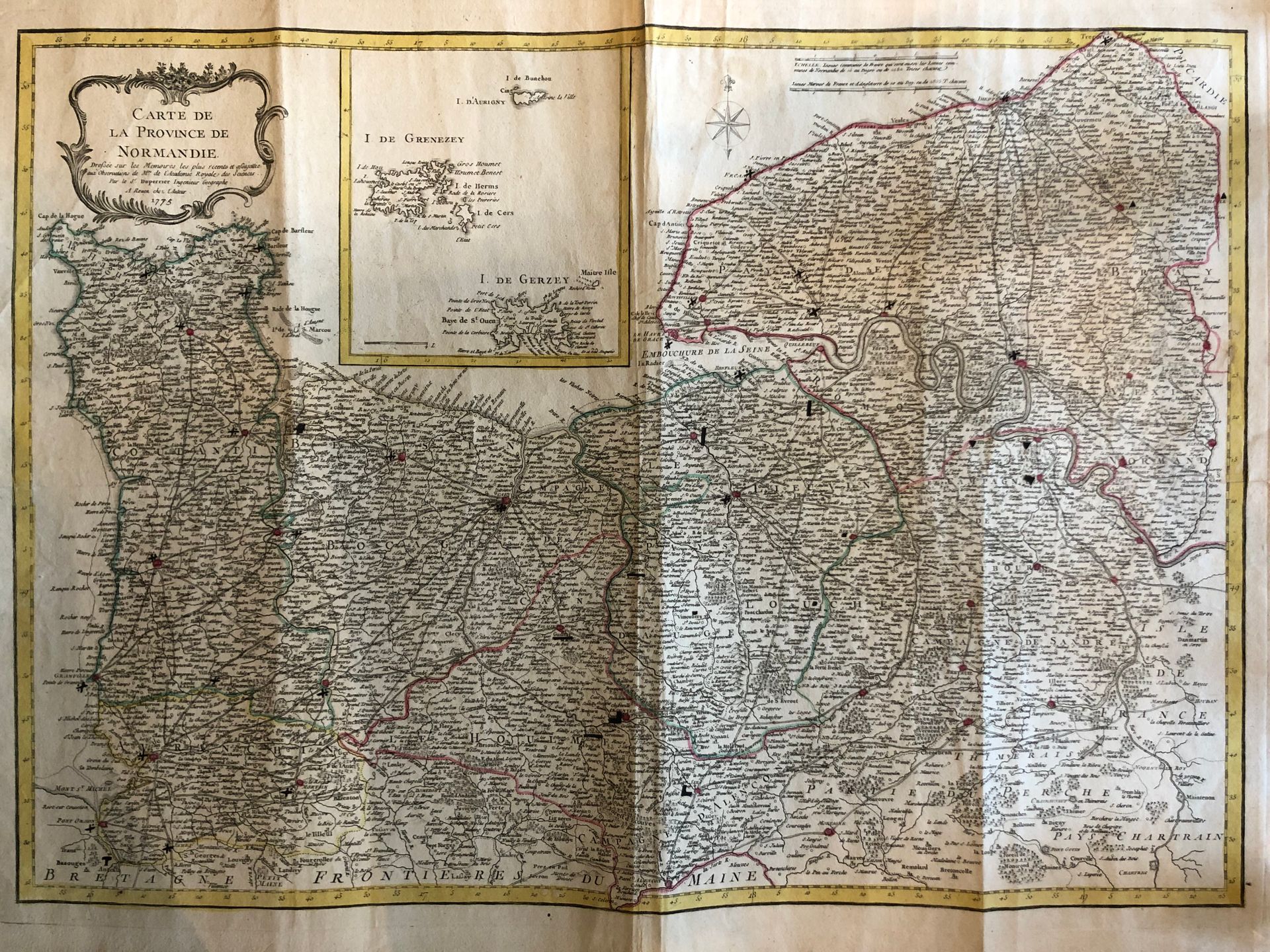 DUPPERIER, le Sr. 诺曼底省地图，根据最近的回忆录和皇家科学院夫人的意见绘制。Rouen, chez l'Auteur, 1775.旧殖民地的边&hellip;