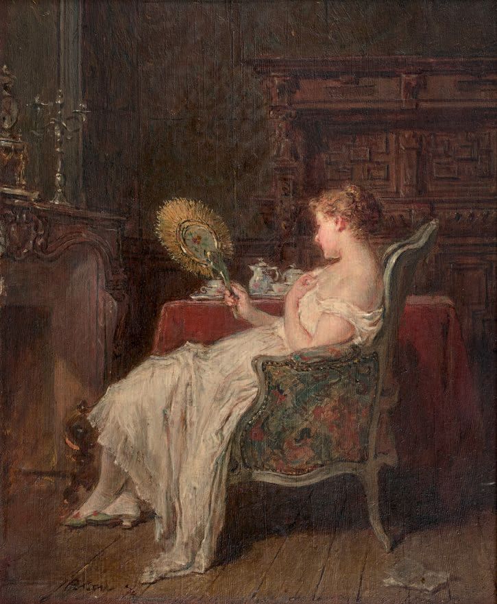 Antoine Emile PLASSAN (Bordeaux 1817-Paris 1903) Woman in an interior
Oak panel,&hellip;