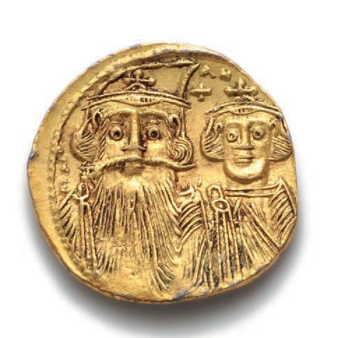 Null 康斯坦丁二世和他的儿子们（659-668）
Solidus。康坦丁堡。4.46克。
君士坦丁二世和君士坦丁四世的半身像。
R/赫拉克利乌斯和提比略之间&hellip;