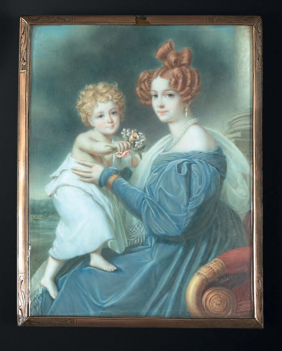 SCHOELLER (école allemande du XIXe siècle) 
大公夫人亨丽埃特抱着弗朗索瓦-约瑟夫坐在她腿上的肖像



象牙上的长方&hellip;