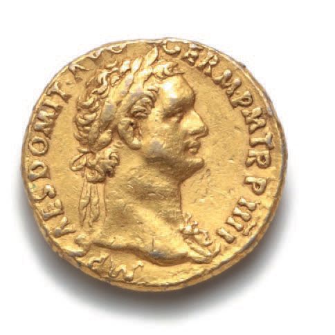 Null DOMITIEN (81-96)
Auréus. Rome (85). 7,32 g.
Son buste lauré à droite avec l&hellip;