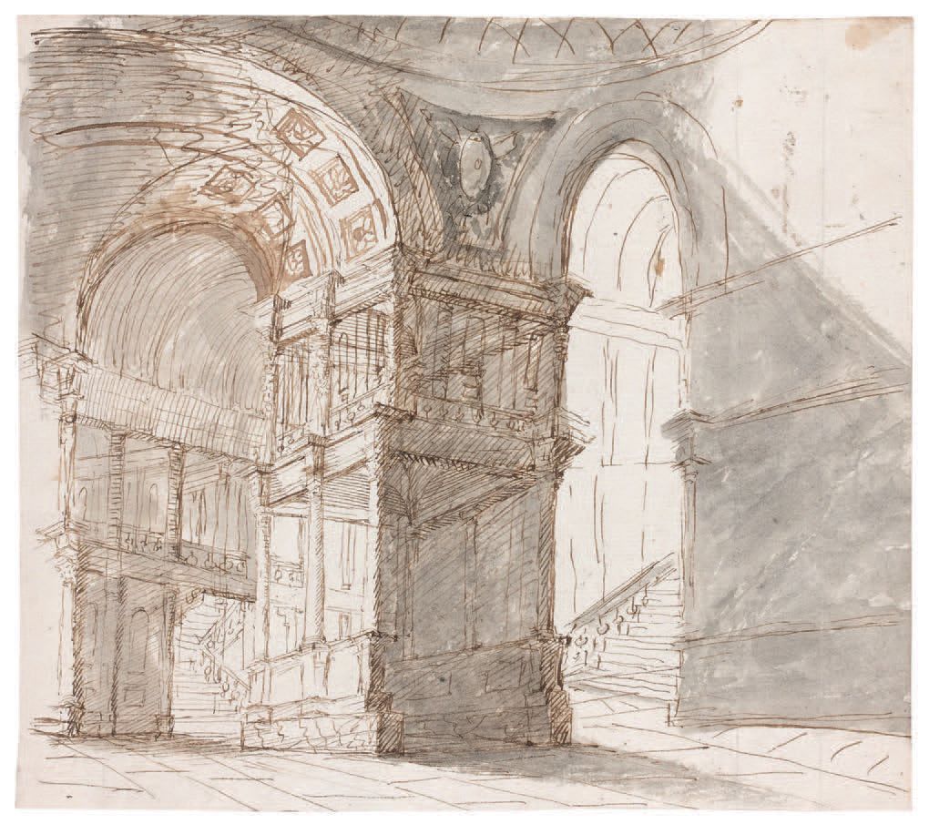 École ITALIENNE vers 1800 Intérieur de palais : projet de décor
Plume et encre b&hellip;