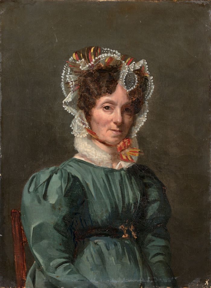 Louise-Adéone DROLLING (Paris 1797-1834) 获得荣誉军团勋章的男子肖像
女子肖像（小幅修复）
一对画，在原来的画布上
22&hellip;