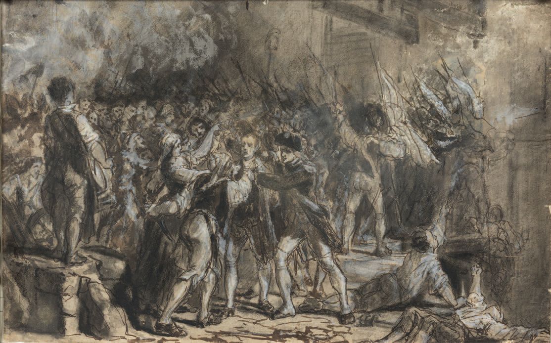 École Française du XIXe siècle 1792年9月的大屠杀
黑色铅笔素描上的钢笔和棕色墨水、灰色和棕色水洗和白色水粉高光
29 x 4&hellip;
