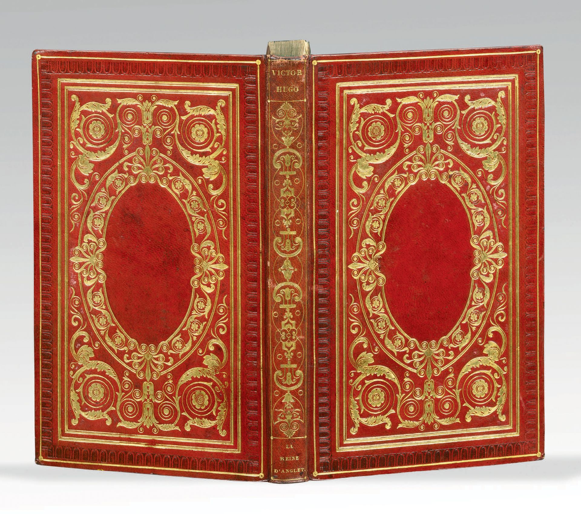 HUGO (Victor). 玛丽-都铎（Mary Tudor）。第二版。巴黎，Eugène Renduel，1833年。8开本，明亮的红色摩洛哥，板上完全是丰&hellip;