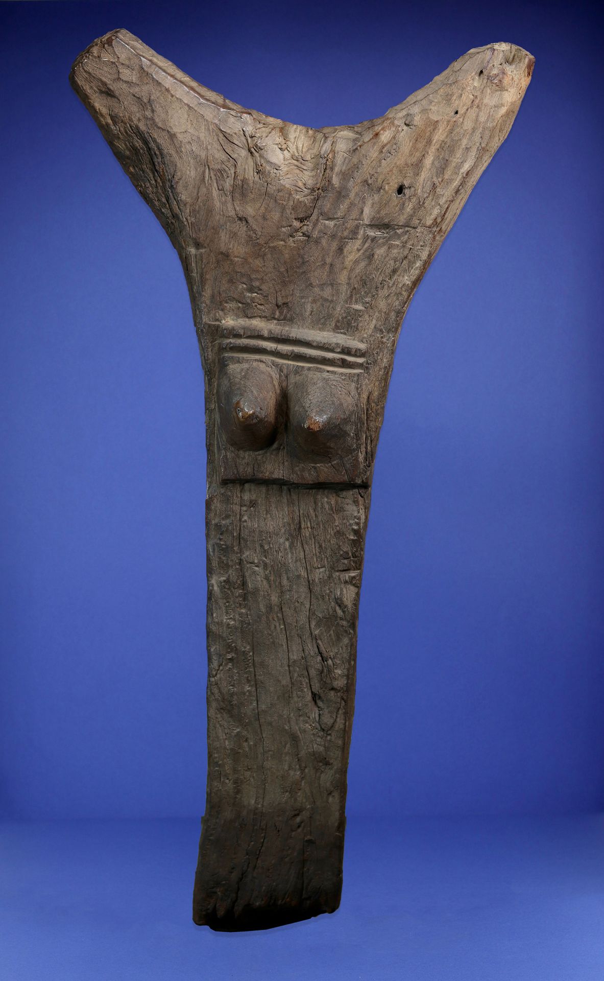 Null 
雕刻成 "Y "形的令人印象深刻的托古纳议事杆，其中心有一个女性的乳房。 



硬木。 



多贡，马里。 



H.130厘米。 



出&hellip;