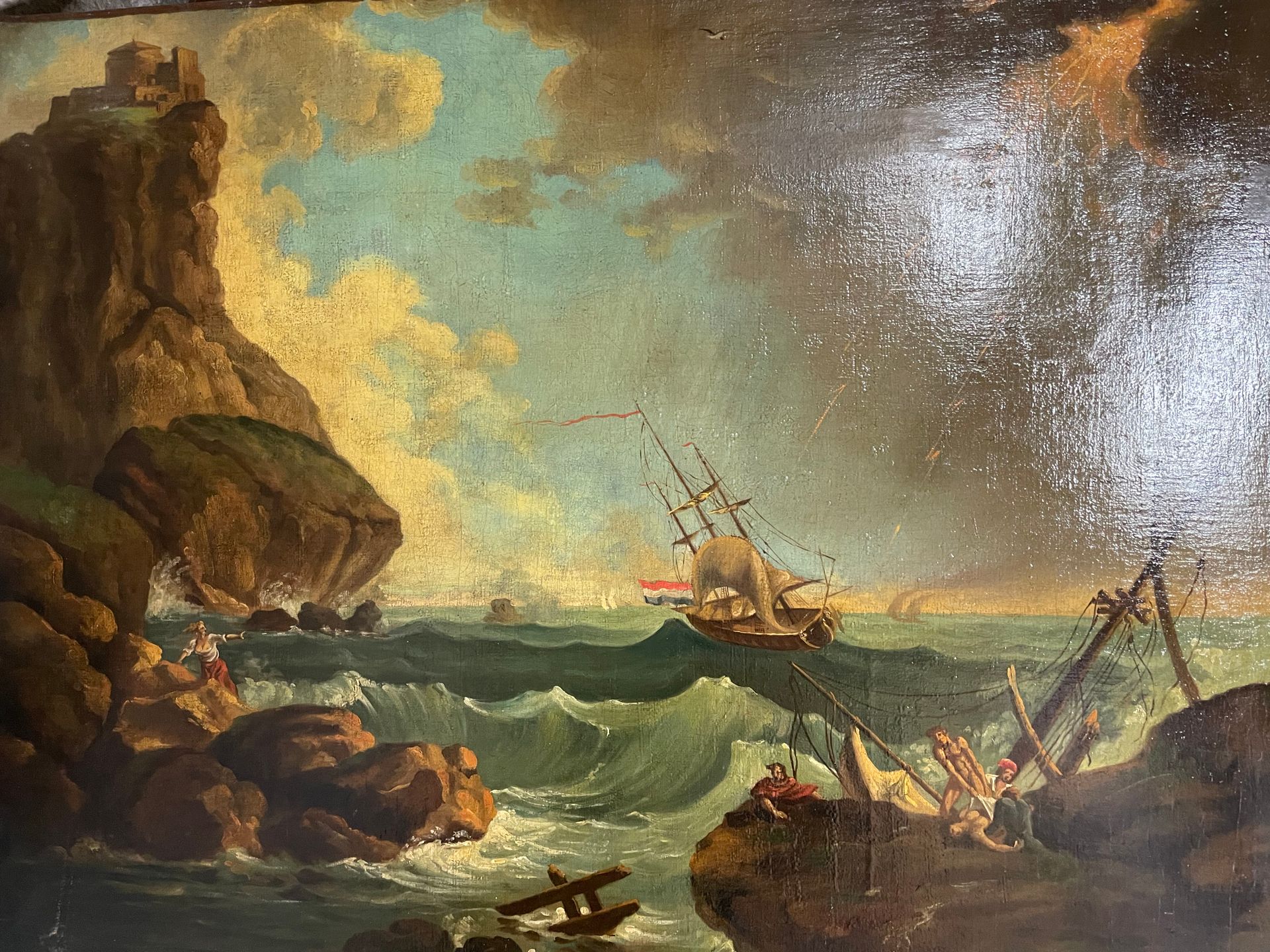 D'après Claude Joseph VERNET Storm on a rocky coast
Oil on canvas
101x77 cm.