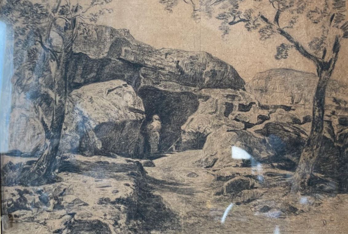 Alexandre Gabriel DECAMPS (1803-1860) Personnage devant une grotte
Fusain
Monogr&hellip;