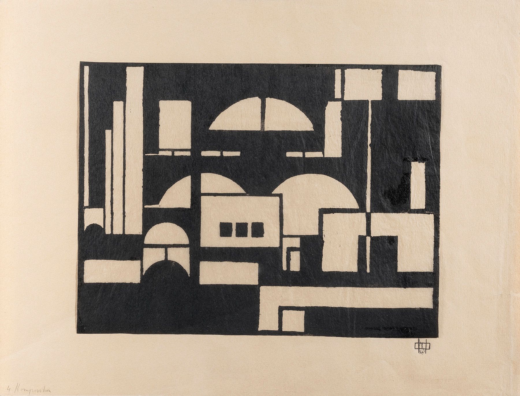 César DOMELA (1900-1992) 
Ville cubiste, 1924

Linogravure, papier monogrammée e&hellip;
