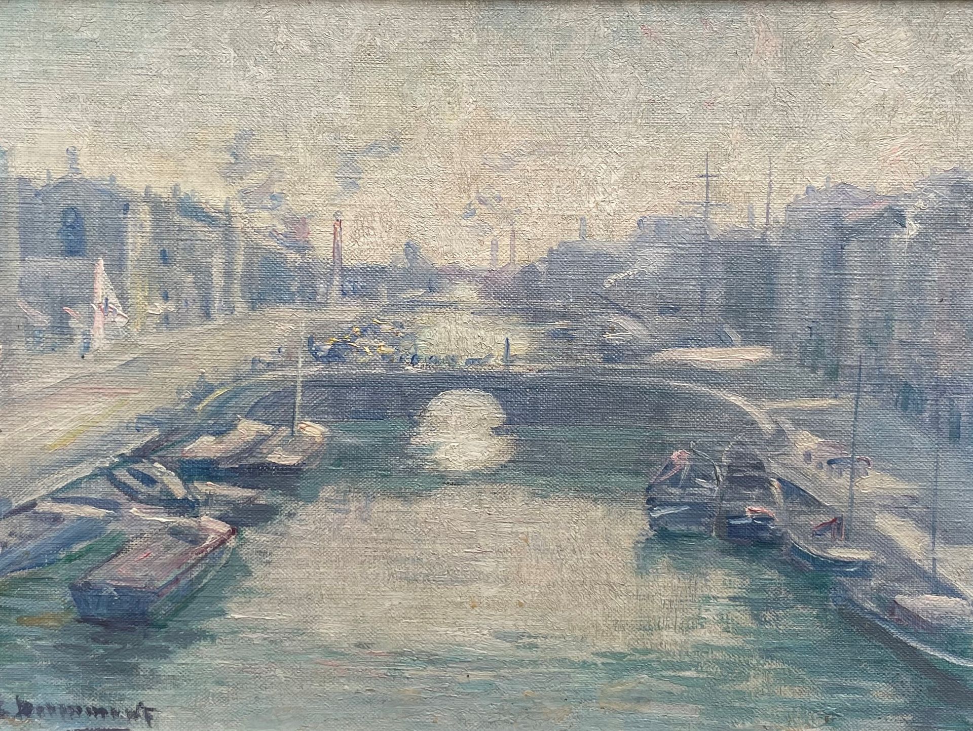 Ernest DESURMONT (1870-1930) Canal de l'Escaut
Oil on isorel
左下角签名
24x32 cm.