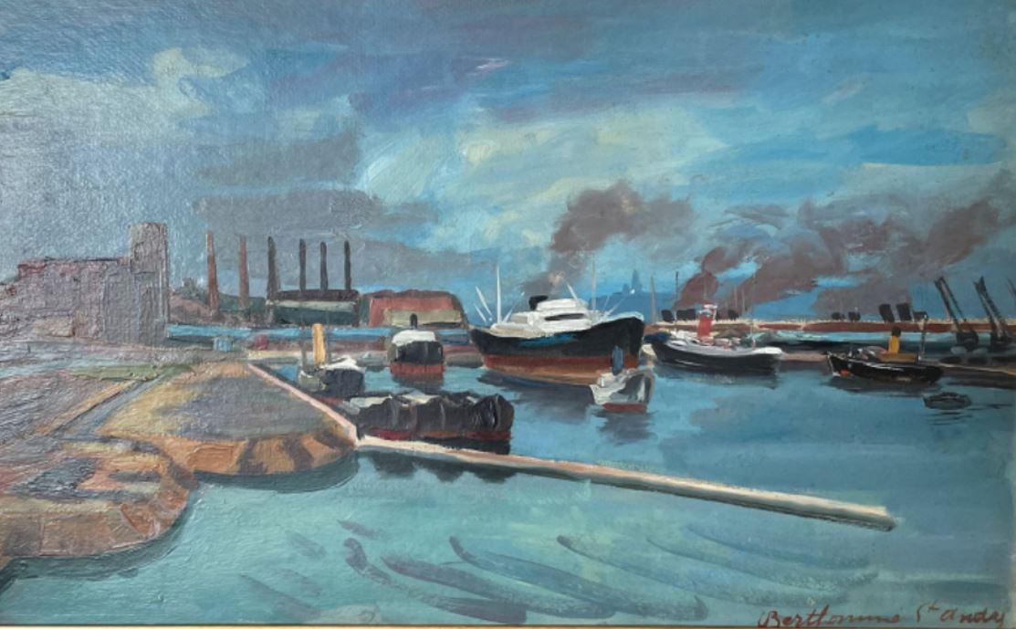 Louis BERTHOMMÉ SAINT-ANDRÉ (1905-1977) 码头上的船
面板上的油画
右下方有签名，背面有标题和日期 1938年
38x61&hellip;