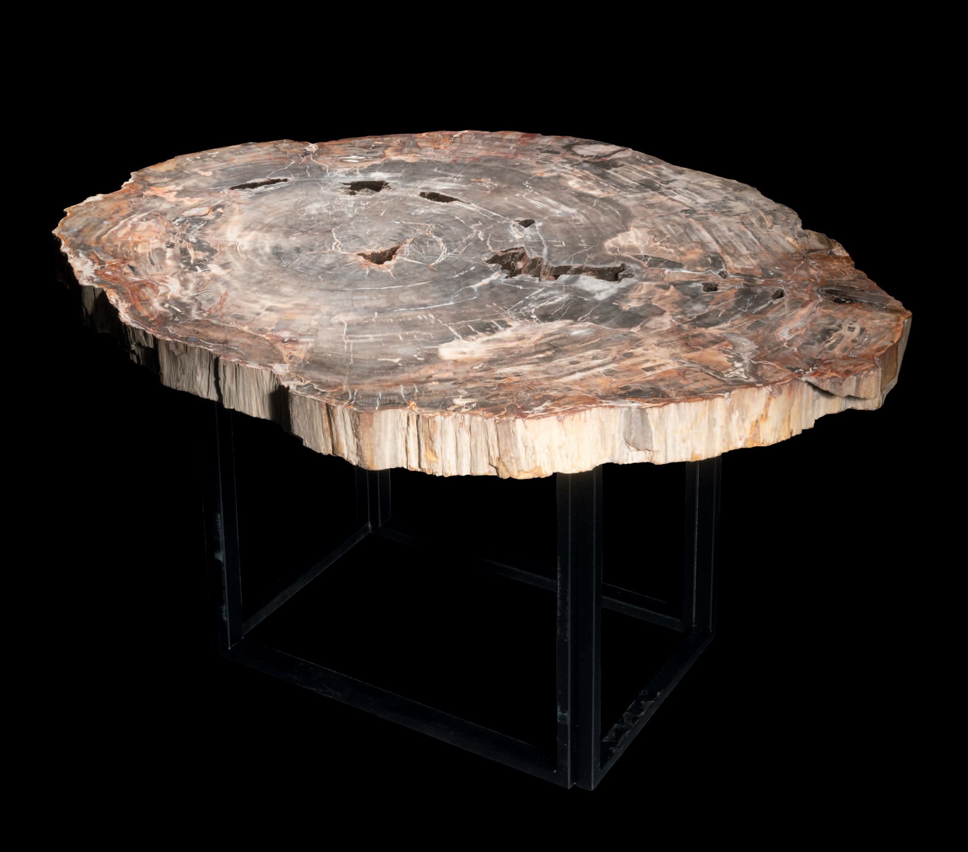 Null 巨大的化石木板条组成的金属腿矮桌
rias supérieur
马达加斯加
H. 45 cm - W. 90 cm - D. 74 cm