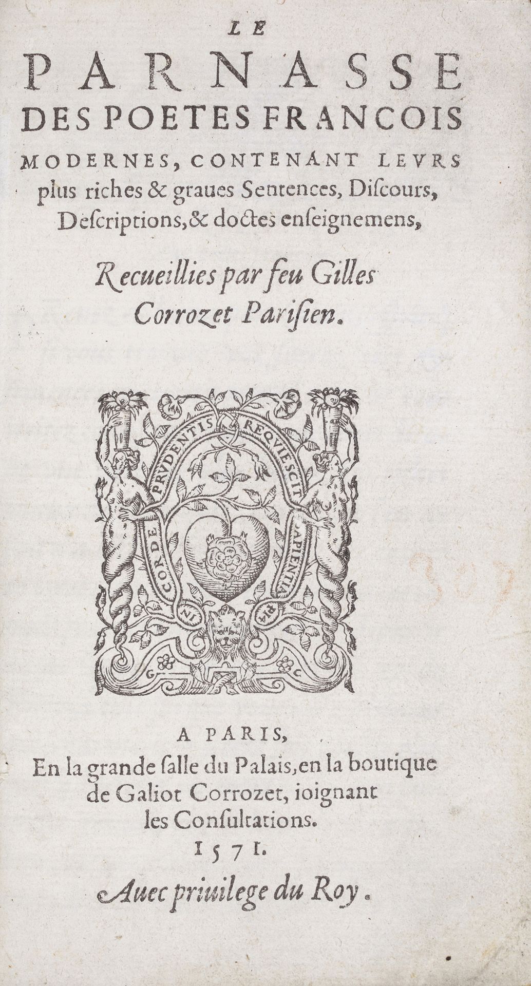 CORROZET (Gilles) Le Parnasse des poètes françois modernes, contenant leurs plus&hellip;