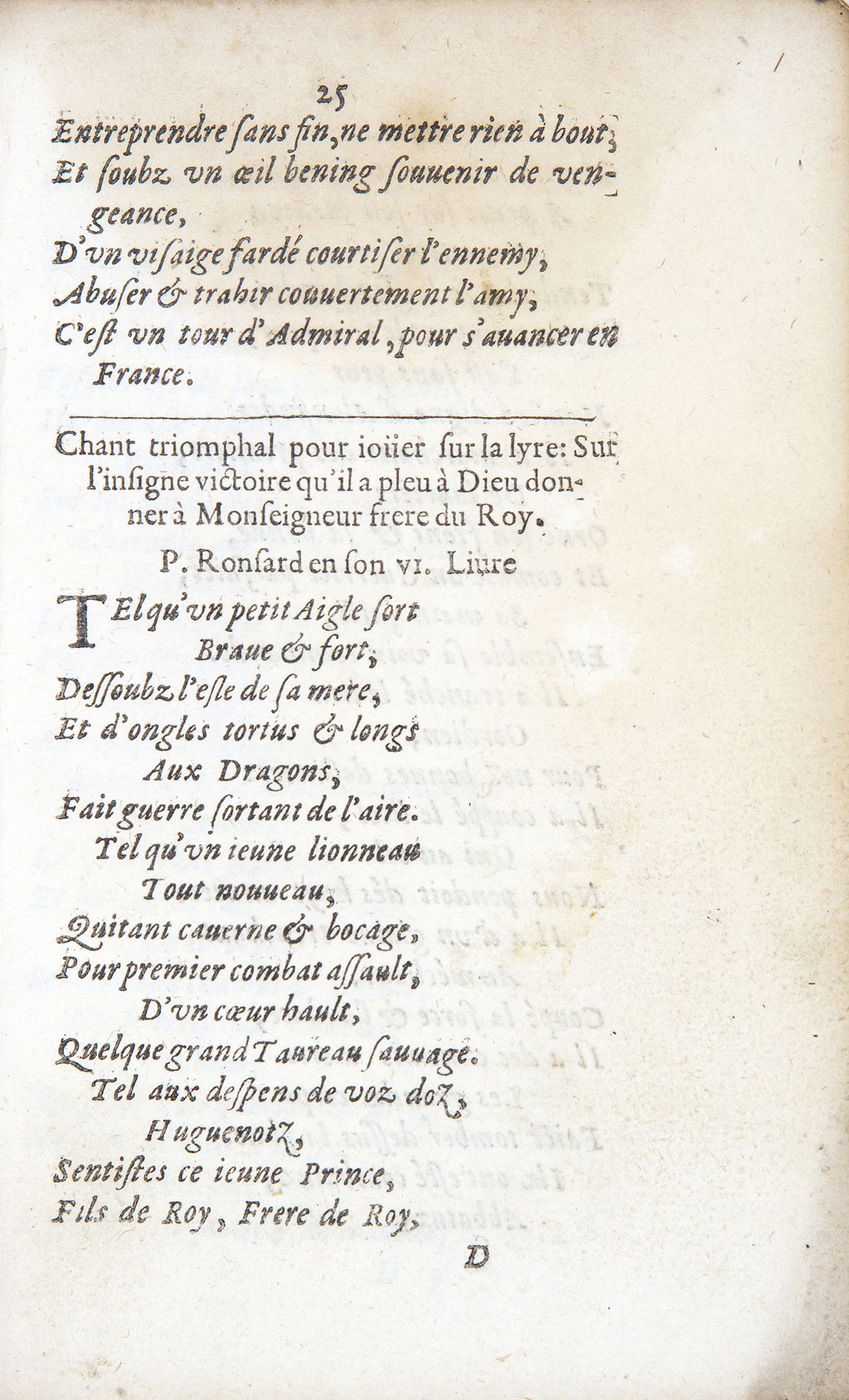 RONSARD - Recueil de chansons et de poèmes célébrant les victoires du duc d'Anjo&hellip;