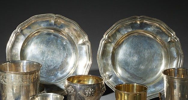 Null Set of two small plates and a pair of coasters in silver 950°/°° with conto&hellip;