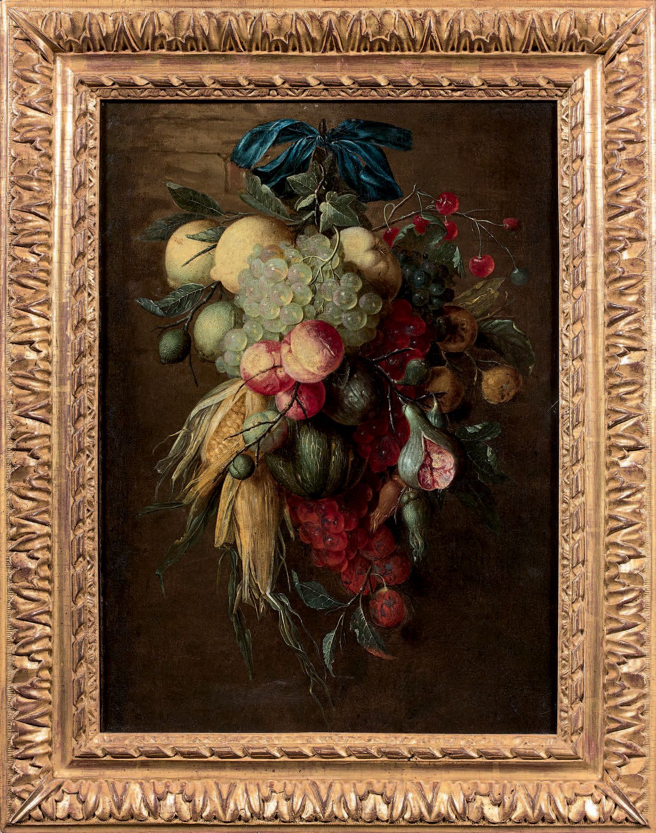 École hollandaise vers 1700 suiveur de Cornelis de Heem Bunch of fruits in garla&hellip;
