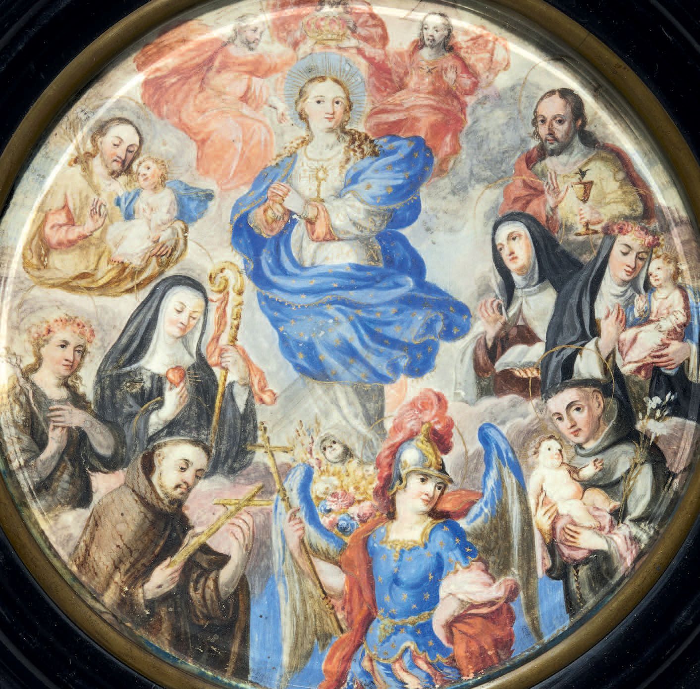 École FRANÇAISE vers 1700 Incoronazione della Vergine Maria in un corteo di sant&hellip;