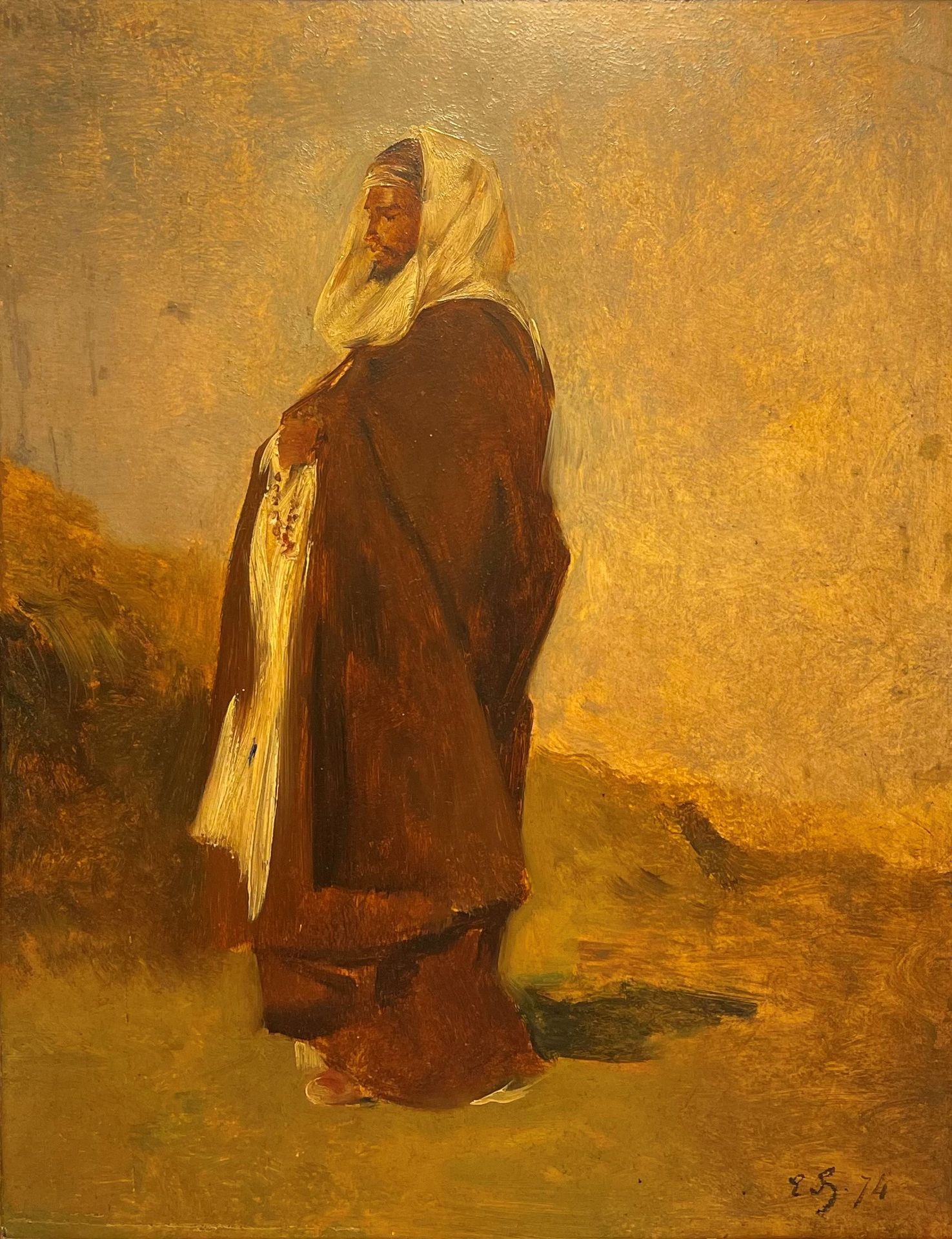 Eugène FROMENTIN (1820-1876) 
站立的阿拉伯人 

板面油画，右下角有首字母签名和日期 

74 27,2 x 21,2 cm