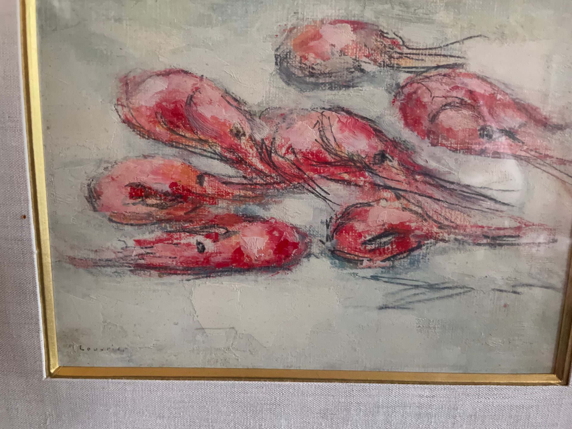Maurice LOUVRIER (1878-1954) 虾和水果静物
两幅油彩画
第一幅左下方有签名
第二幅有签名的痕迹
高15厘米；宽26厘米
高17.5厘&hellip;