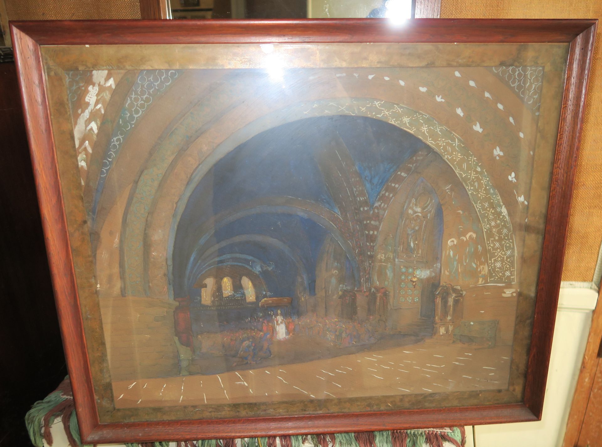 Ernest Portier (1874-1928) 阿西西教堂（？） 铅笔和水彩画，签名并位于右下角 44.5 x 56 cm 正在观看