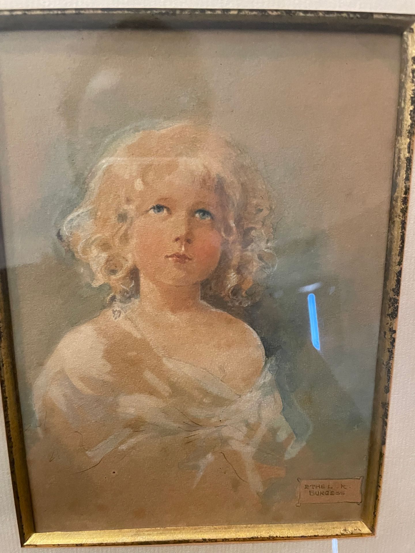 Ethel Kate BURGESS (1875-1953) 小孩的肖像
水彩画，右下角有签名
高18.5厘米；宽13厘米