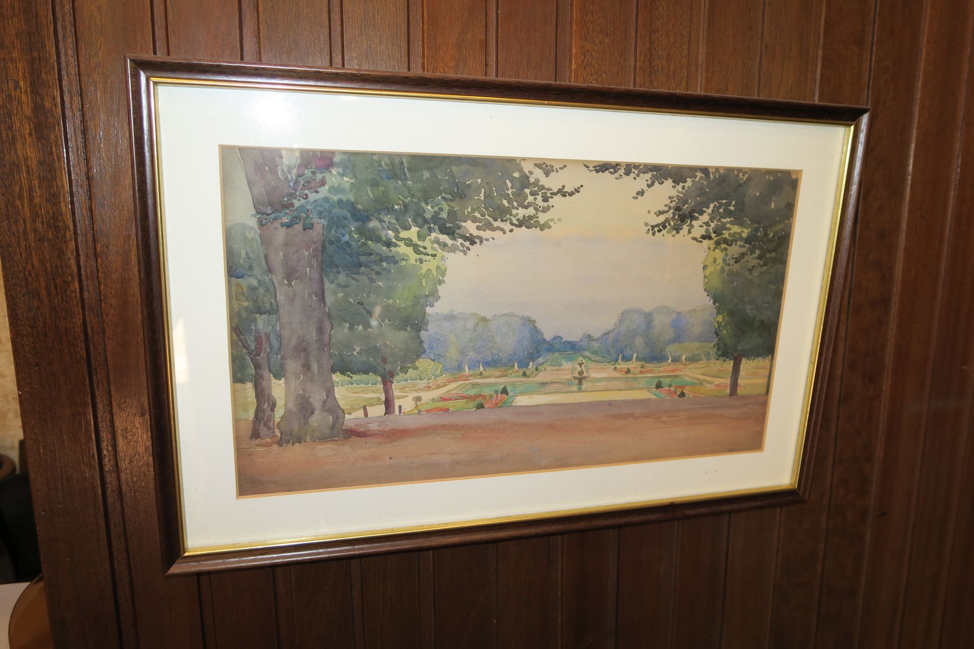 Null 
Ansicht eines Schlossparks Aquarell auf Papier 19 x 34 cm à vue