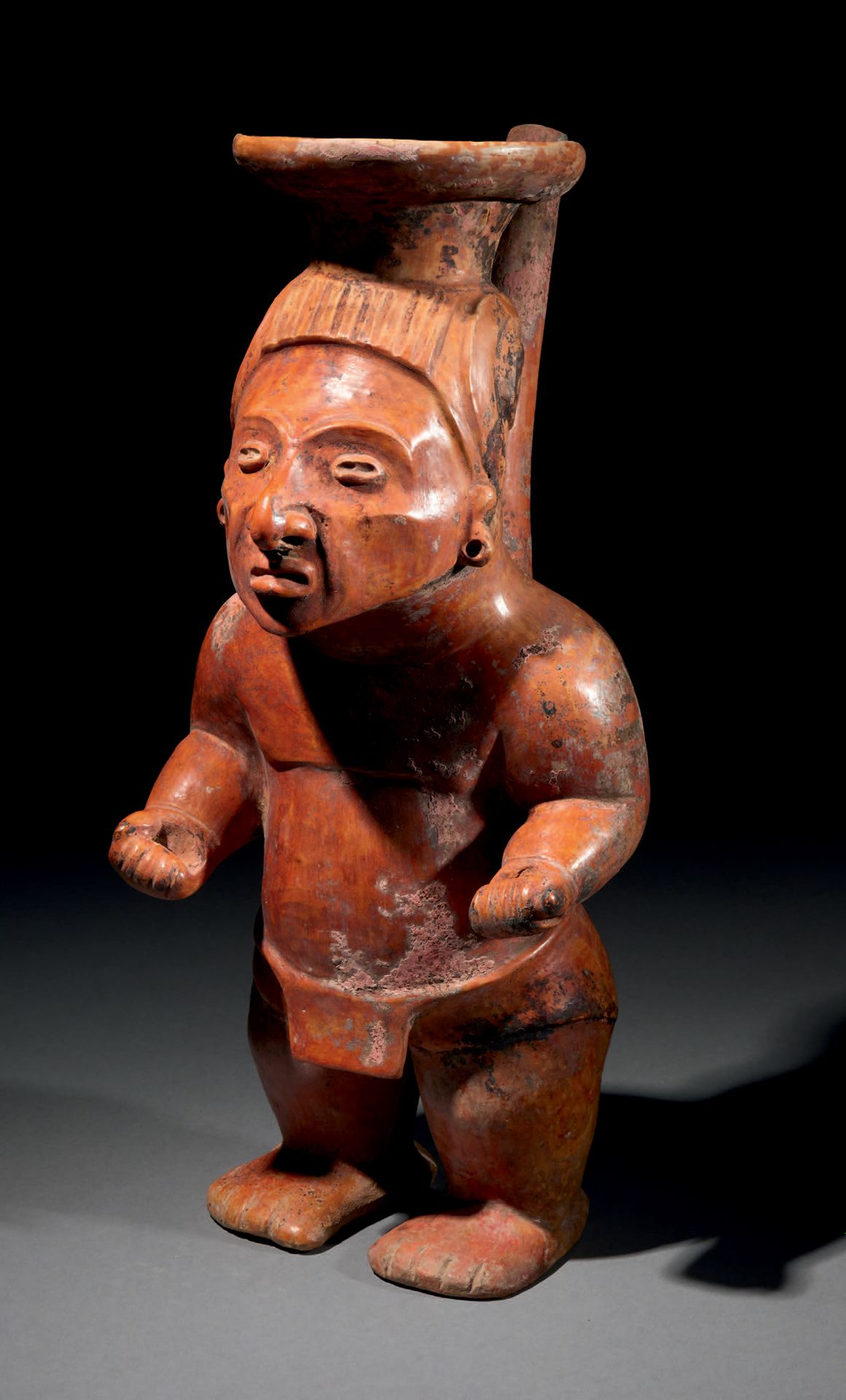 Null Ɵ Izapa effigy vessel of a standing man, Guatemala, ceramic with orange sli&hellip;