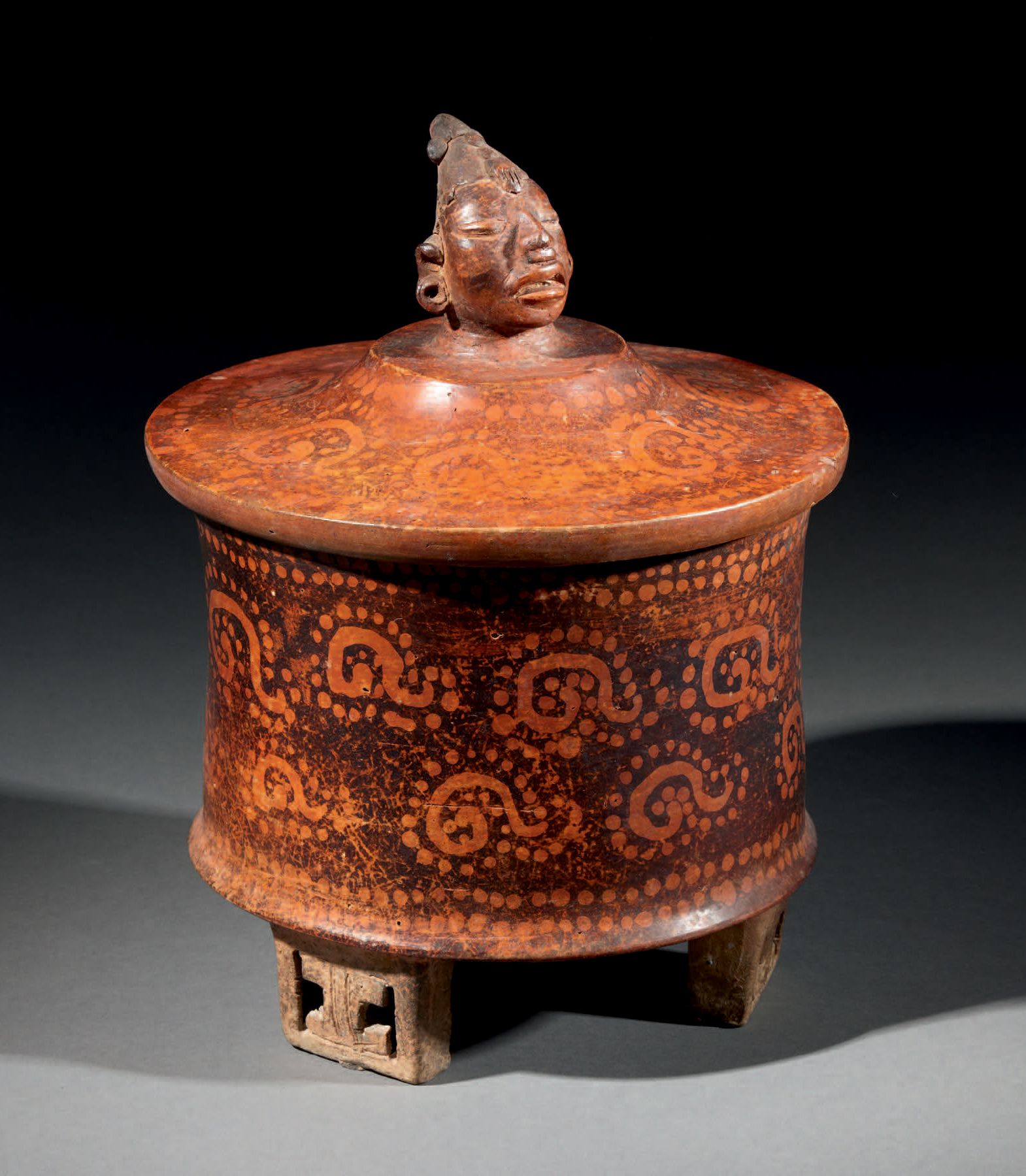 Null Ɵ Maya lidded tripod vessel with head finial, Mexico-Guatemala, ceramic wit&hellip;