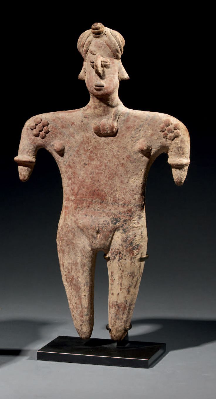 Null Colima standing figure, Mexico, brown-red ceramic, oxidation, white calcare&hellip;