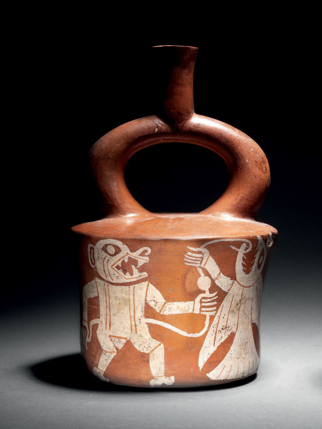 Null Ɵ Moche painted stirrup vessel of two supernatural divinities, Peru, cerami&hellip;
