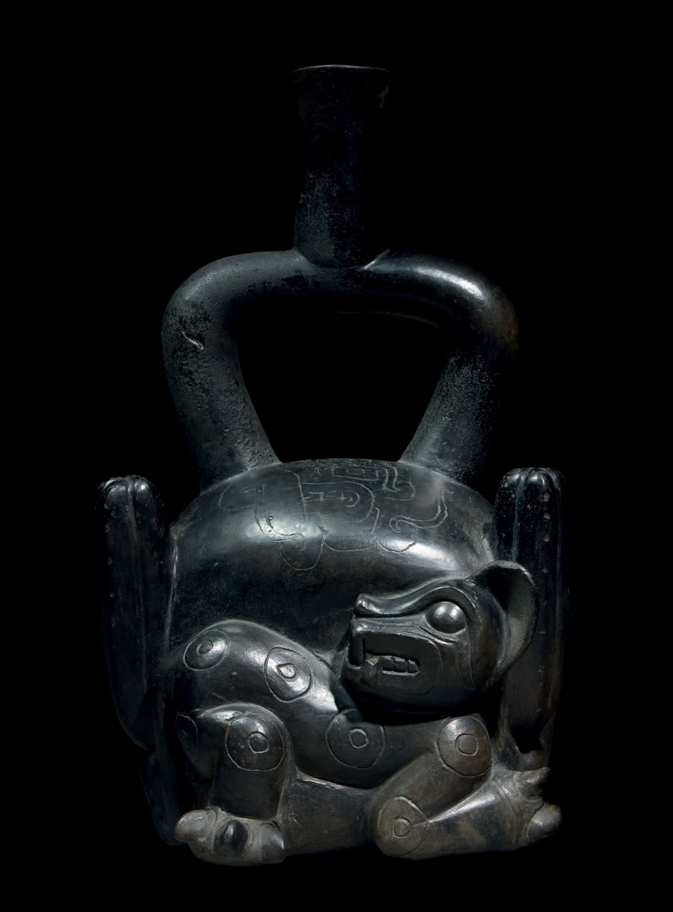 Null 饰有美洲虎和圣佩德罗仙人掌的花瓶
Chavín文化，Cupisnique，秘鲁北部
古地平线，公元前900-400年C.
黑釉陶瓷
高27厘米
出处：&hellip;