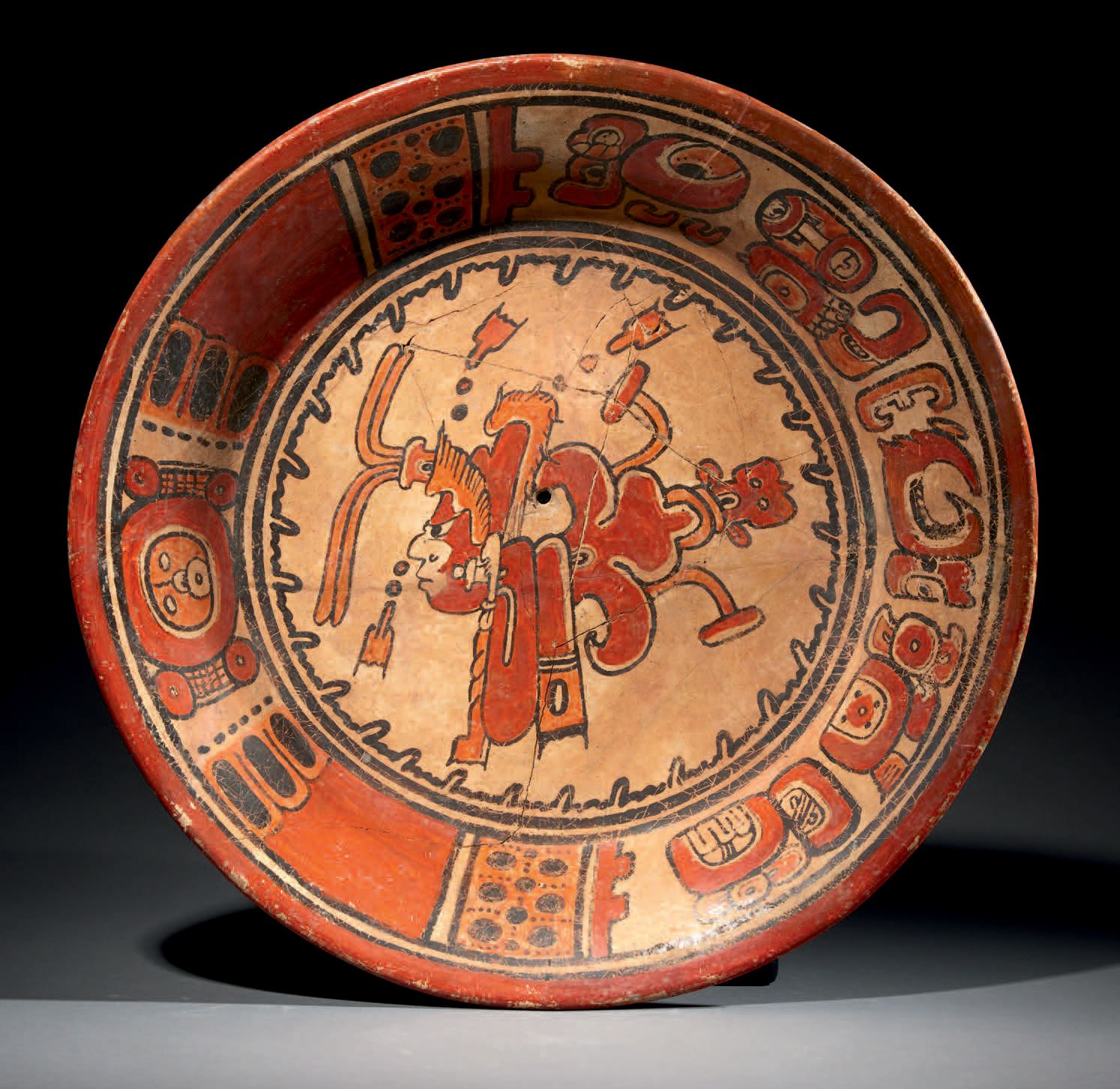 Null Ɵ Maya plate with young lord head, Mexico, polychrome ceramic with cream sl&hellip;