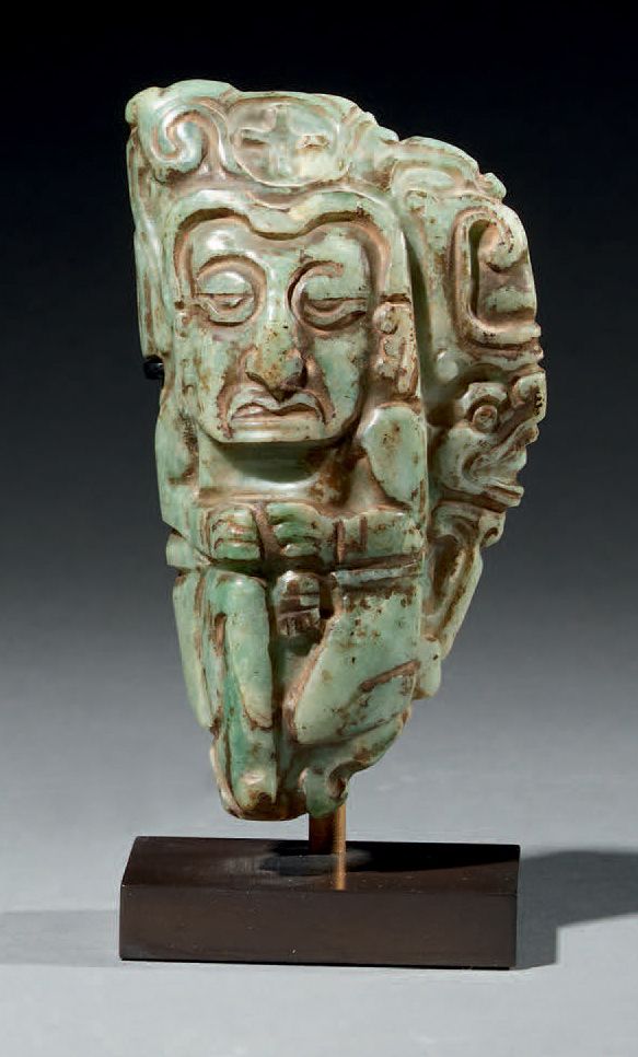 Null Ɵ Maya pendant of a kneeling figure, Mexico, light green jadeite
H. 3 15/16&hellip;