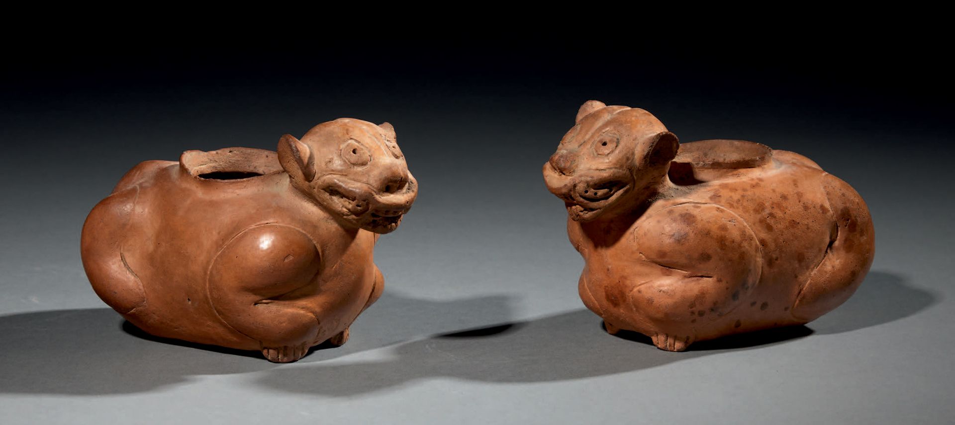 Null Ɵ Teotihuacan two feline effigy vessels, Mexico, ceramic with orange slip
H&hellip;