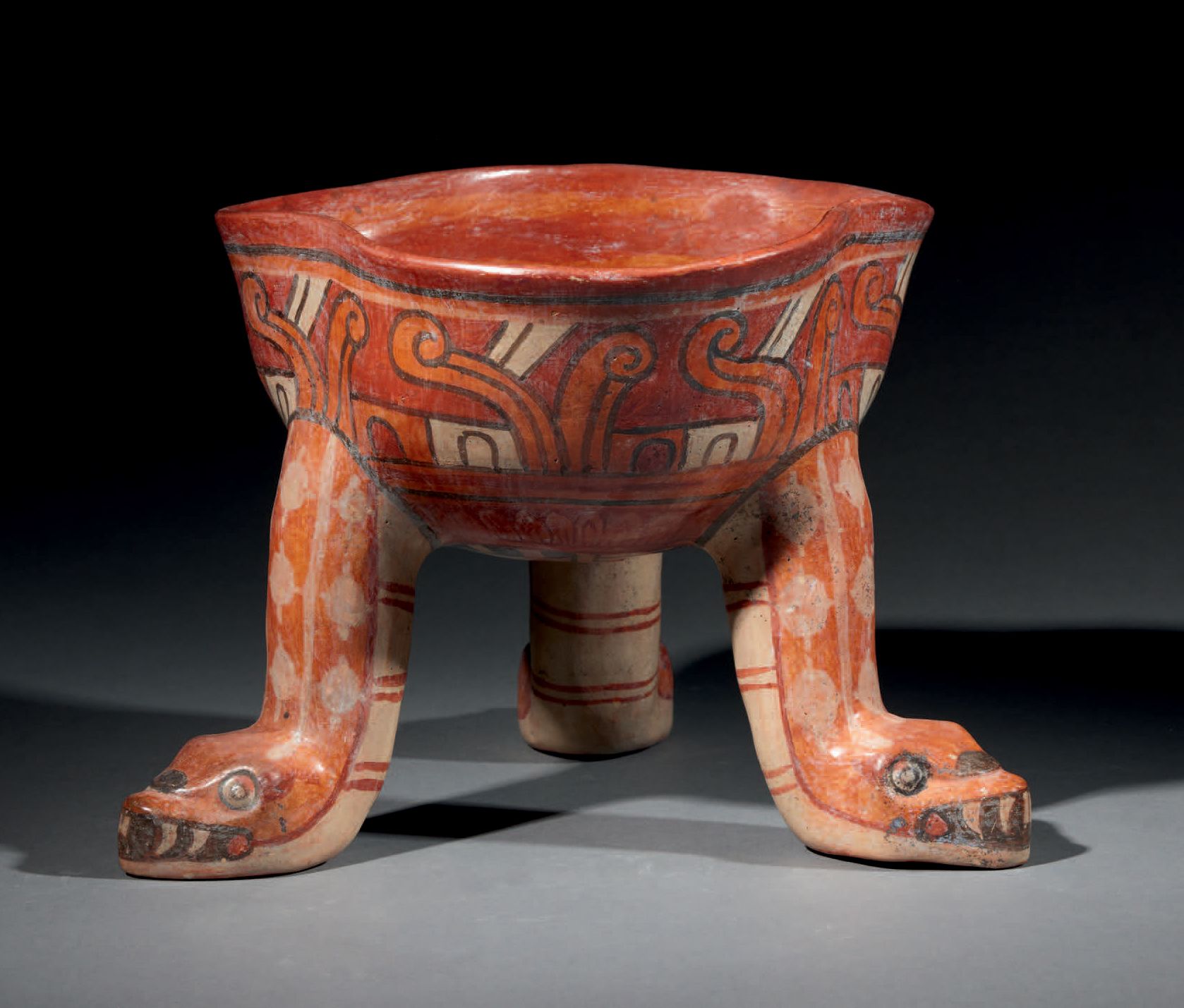 Null Ɵ Mixteca (Puebla) polychrome tripod bowl with snake feet, Mexico, polychro&hellip;