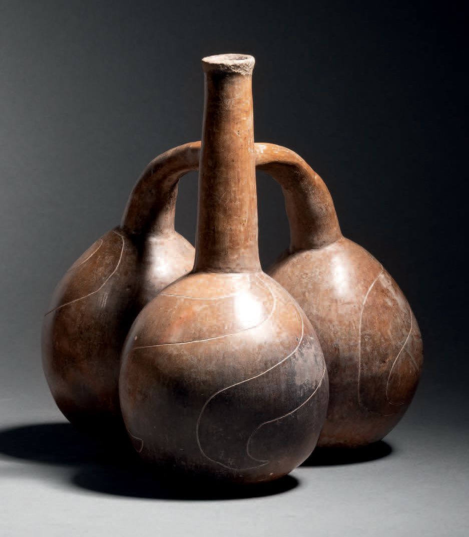 Null Ɵ Chorrera three fruit effigy vessel, Ecuador, ceramic with brown-grey slip&hellip;